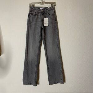 Zara womens gray mid rise full length wide leg jeans 2 NWT